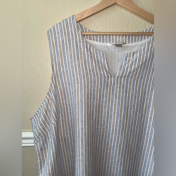 Linen Cotton Striped Sleeveless Beachy Coastal Sleeveless Midi Dress Pockets 3X - Picture 8 of 13
